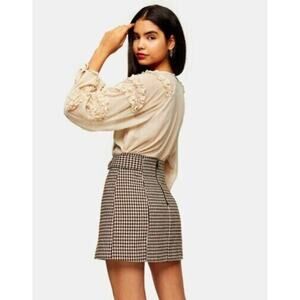 Topshop Women's Ruffle Pleat Sleeve Blouse Beige Size 6 MSRP $68